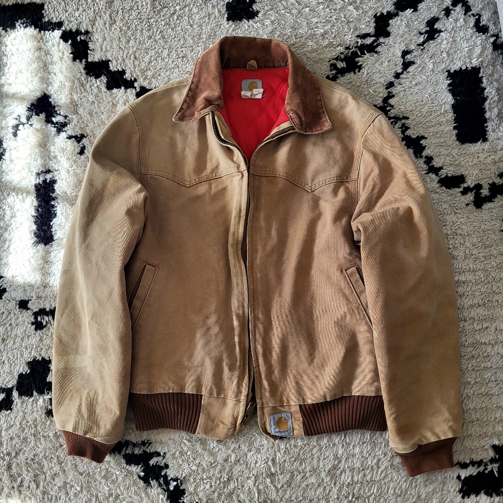 Vtg Carhartt J13 BRN Santa Fe Western Jacket Red Quilted Lined Large Brown Read - Picture 1 of 11